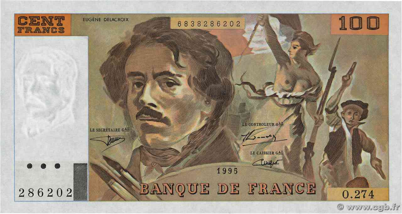 100 Francs DELACROIX 442-1 & 442-2 FRANCIA 1995 F.69ter.02b q.FDC