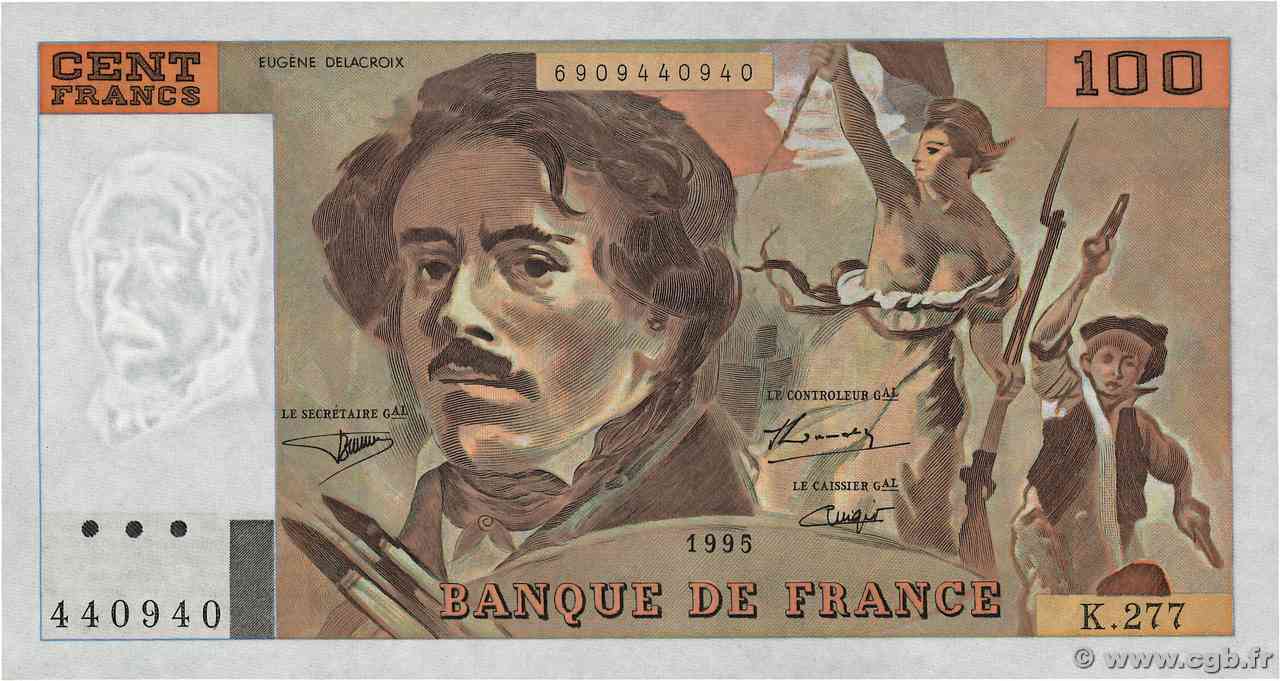 100 Francs DELACROIX 442-1 & 442-2 FRANCIA 1995 F.69ter.02b FDC