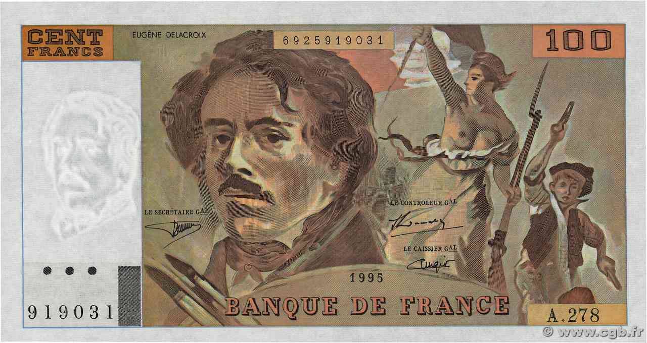100 Francs DELACROIX 442-1 & 442-2 FRANCIA 1995 F.69ter.02b FDC
