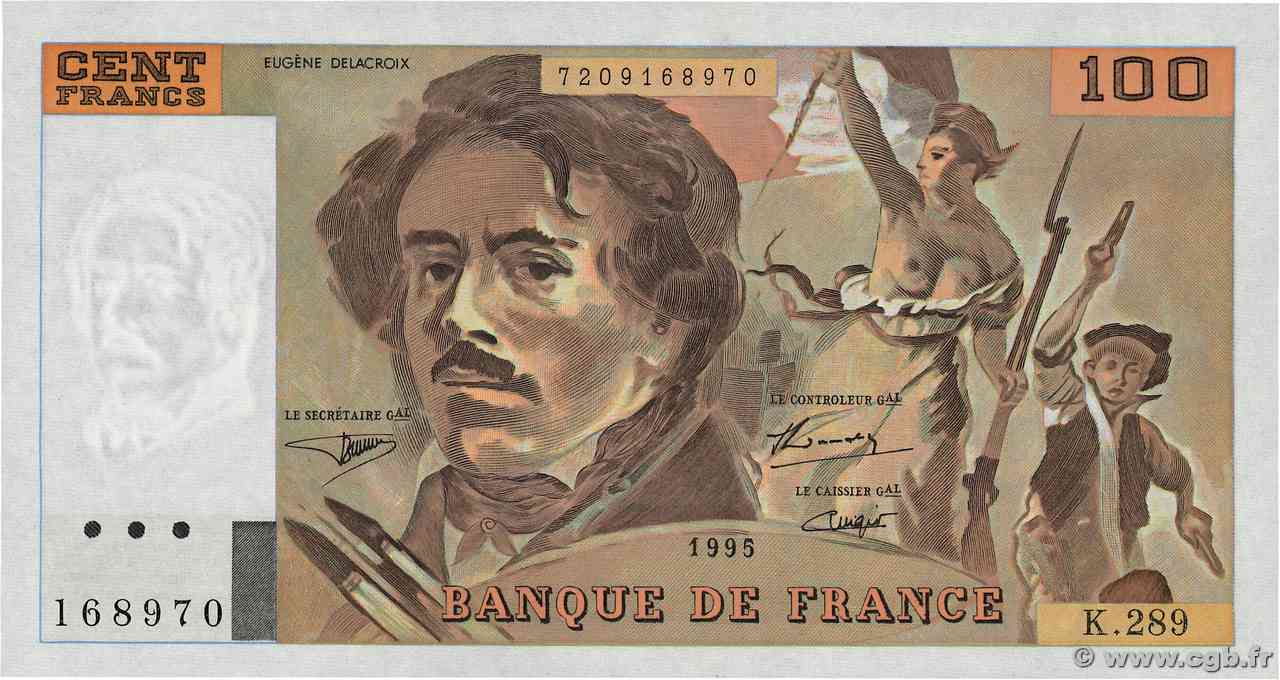 100 Francs DELACROIX 442-1 & 442-2 FRANCIA 1995 F.69ter.02c FDC