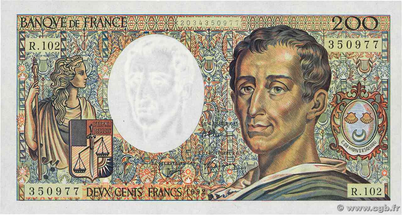 200 Francs MONTESQUIEU FRANCIA 1992 F.70.12a FDC