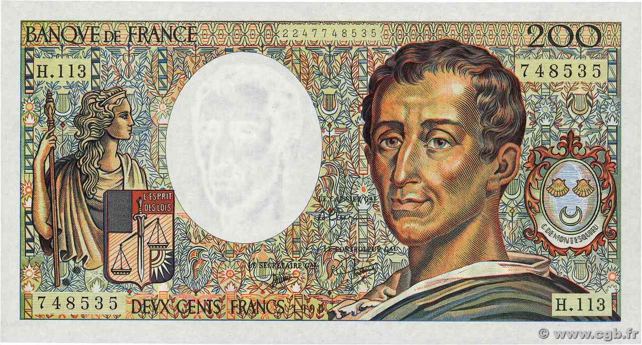 200 Francs MONTESQUIEU FRANCIA 1990 F.70.10c FDC