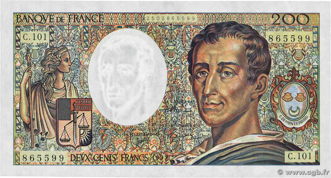 200 Francs MONTESQUIEU alphabet 101 FRANCIA 1992 F.70bis.01 FDC