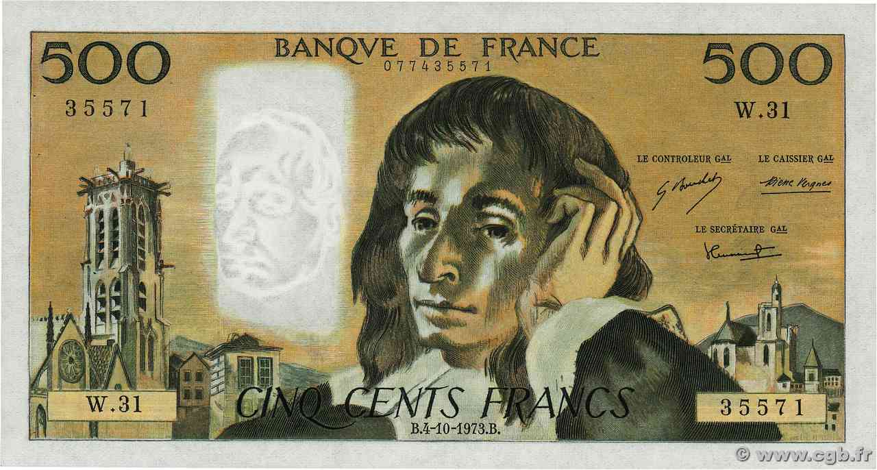 500 Francs PASCAL FRANCIA 1973 F.71.09 SPL+