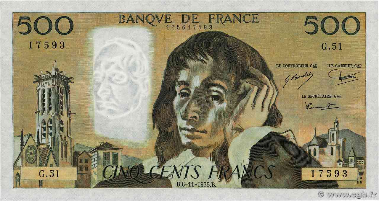 500 Francs PASCAL FRANCIA 1975 F.71.13 q.FDC