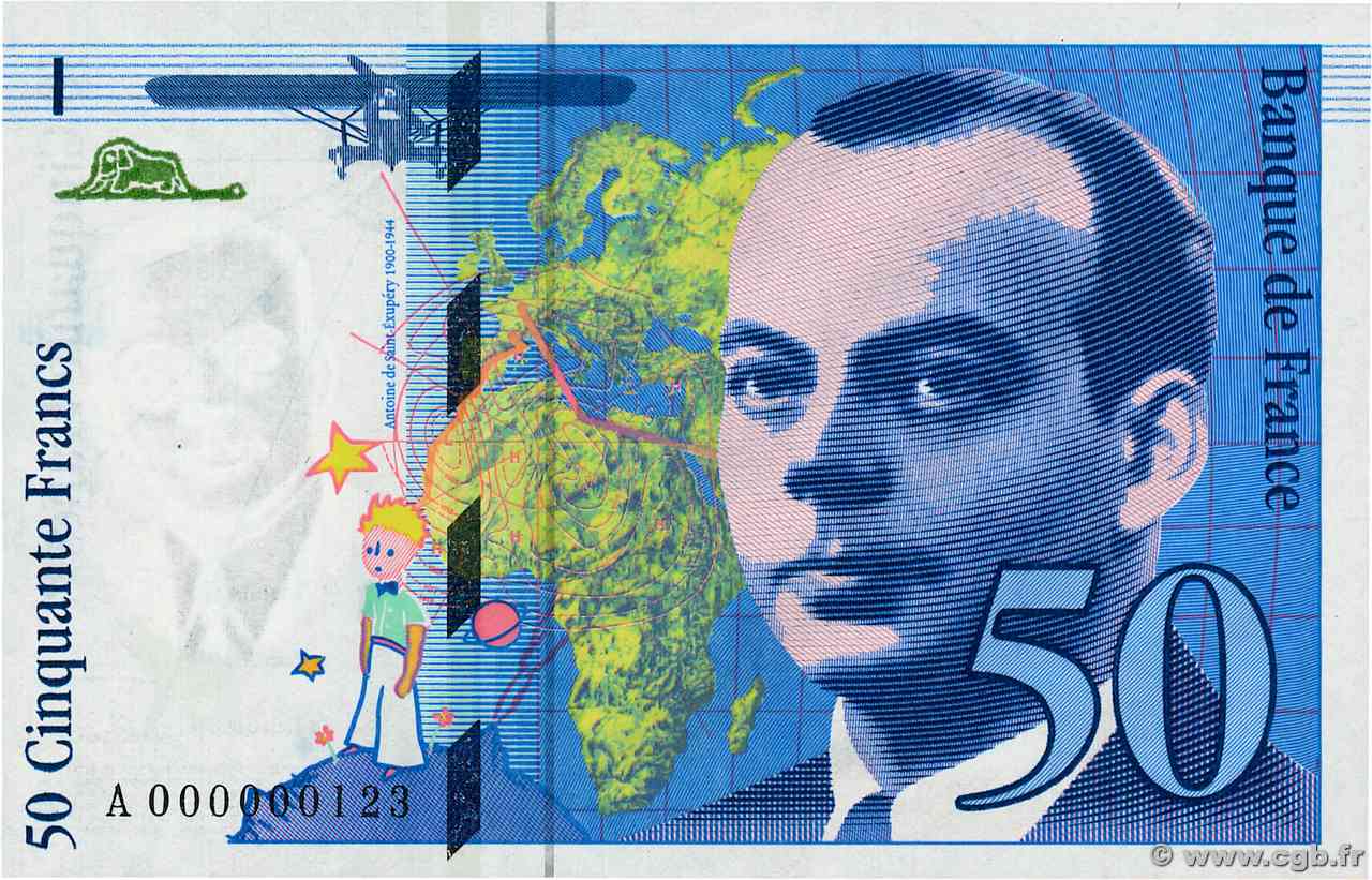 50 Francs SAINT-EXUPÉRY Petit numéro FRANCIA 1992 F.72.01aA1 FDC