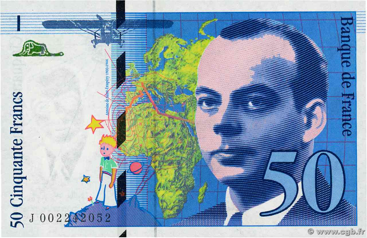 50 Francs SAINT-EXUPÉRY Mouton décalé Fauté FRANCIA 1992 F.72f1.01 FDC