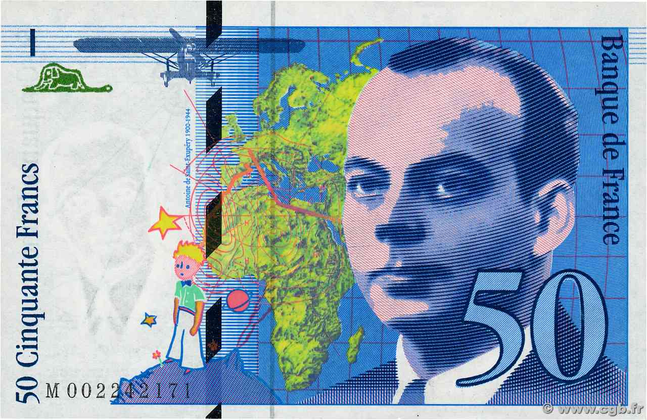 50 Francs SAINT-EXUPÉRY Sans mouton Fauté FRANCIA 1992 F.72f3.01 FDC