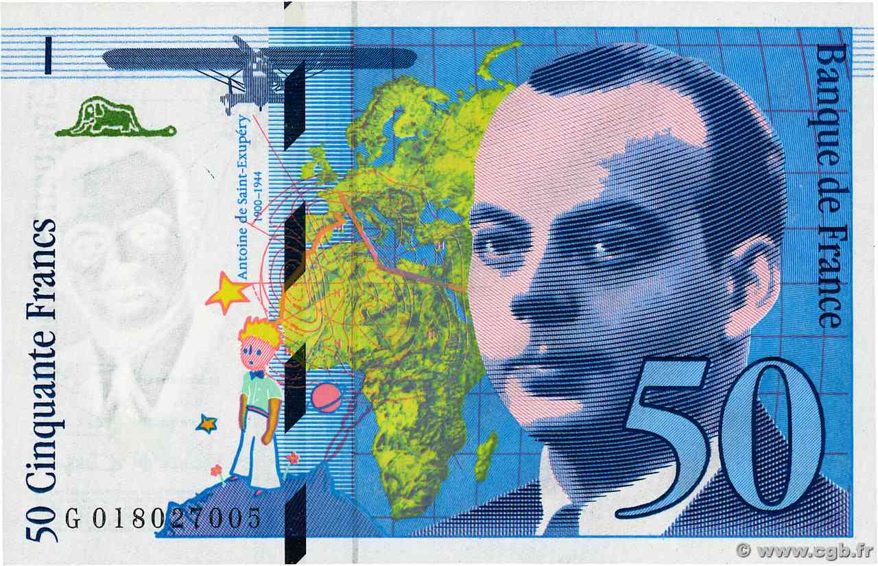 50 Francs SAINT-EXUPÉRY modifié FRANCIA 1994 F.73.01b q.FDC