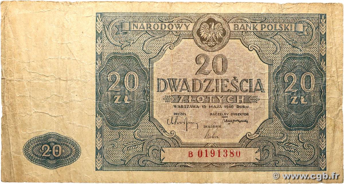 20 Zlotych POLOGNE 1946 P.127 B