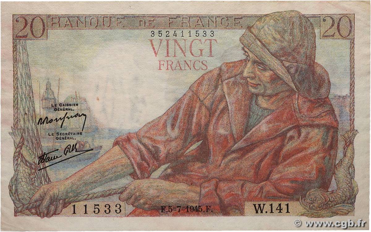 20 Francs PÊCHEUR FRANCE 1945 F.13.10 TTB