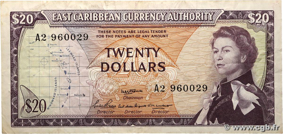 20 Dollars CARIBBEAN   1965 P.15b VF