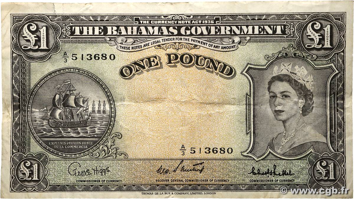 1 Pound BAHAMAS  1953 P.15c TTB
