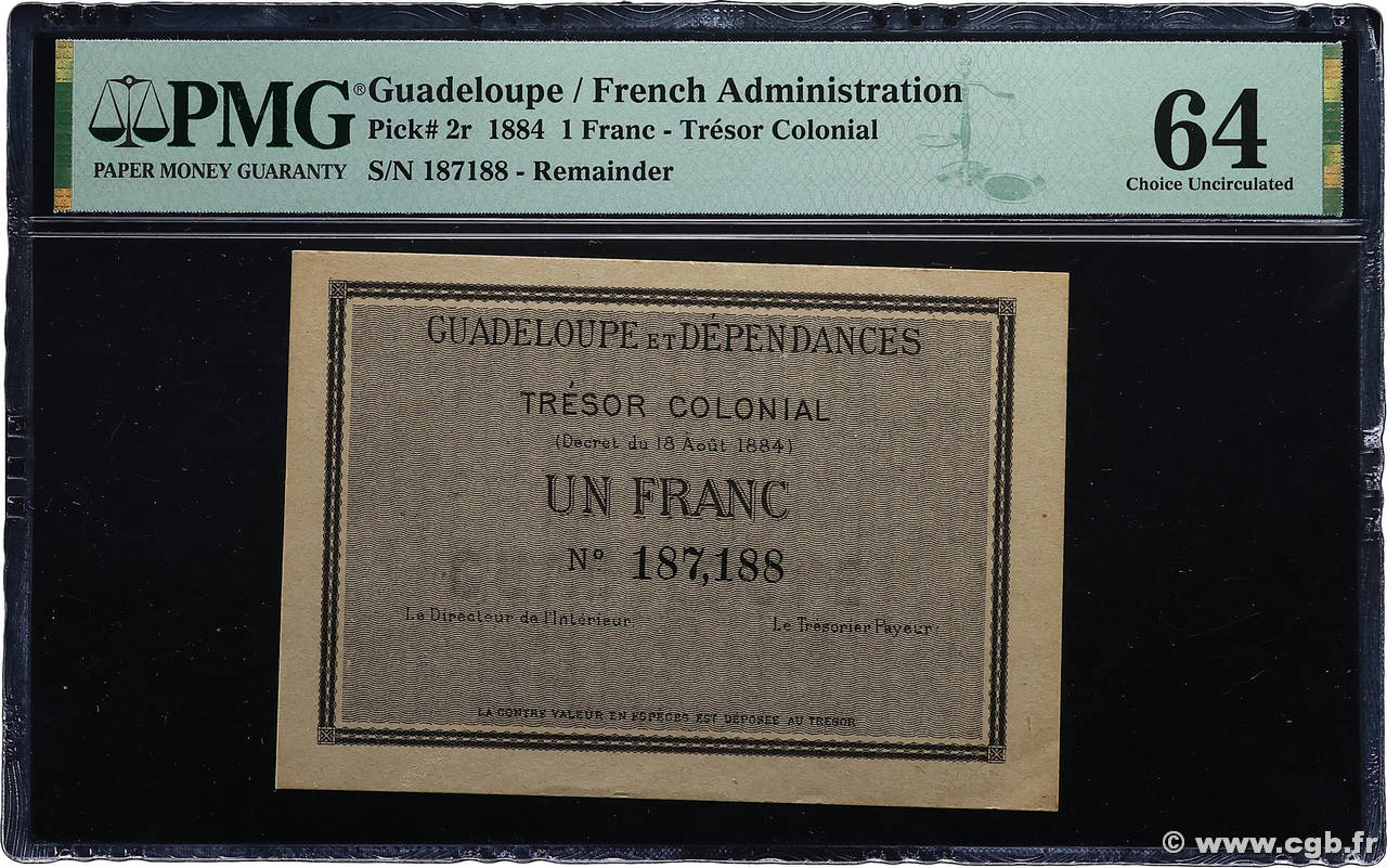 1 Franc GUADELOUPE 1884 P.02r pr.NEUF