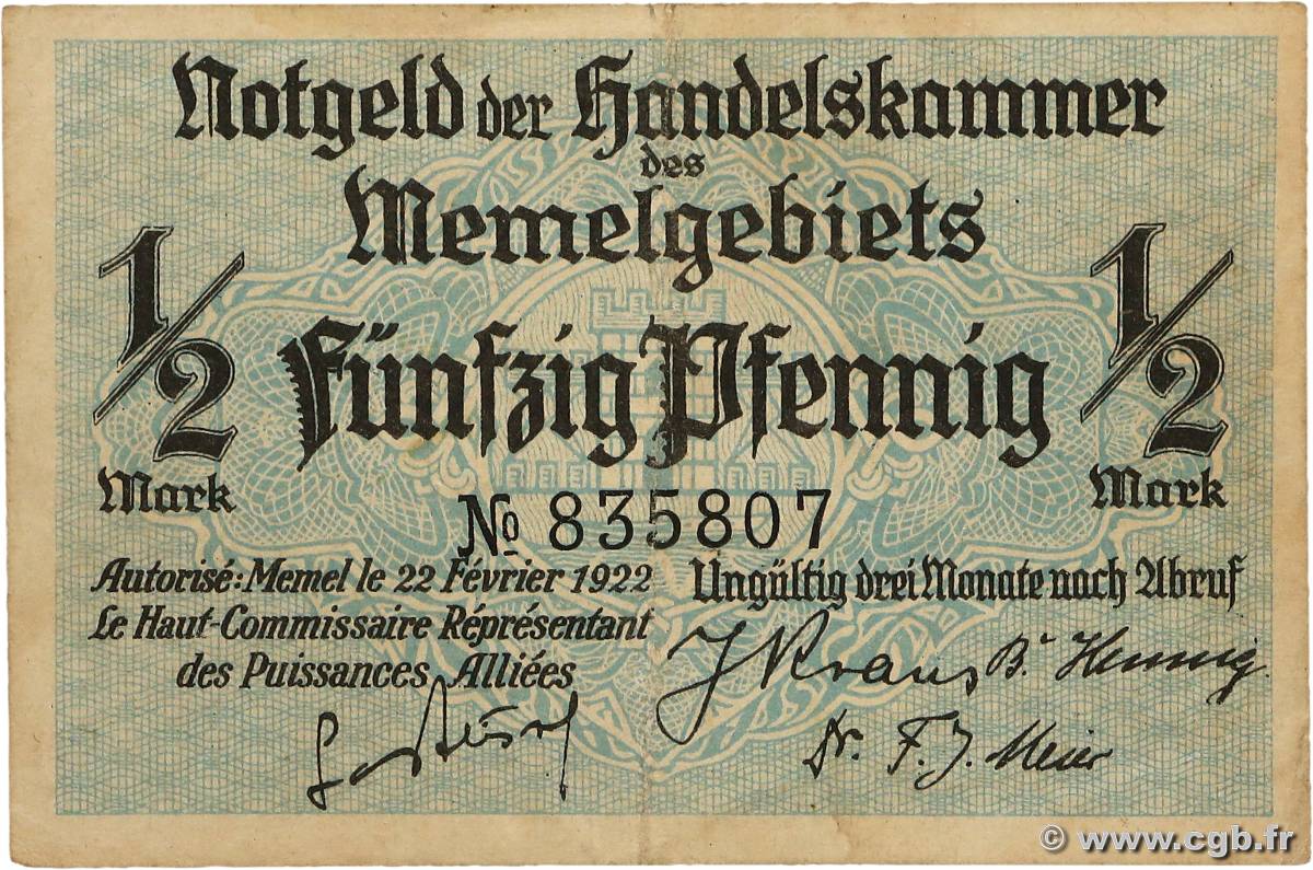 1/2 Mark MEMEL  1922 P.01 TTB