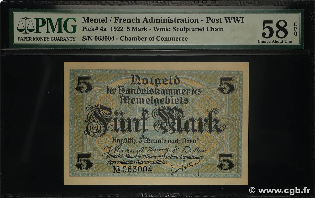 5 Mark MEMEL  1922 P.04a SPL