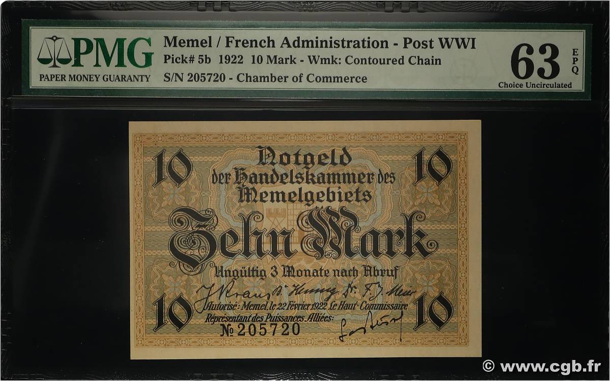 10 Mark MEMEL  1922 P.05b pr.NEUF