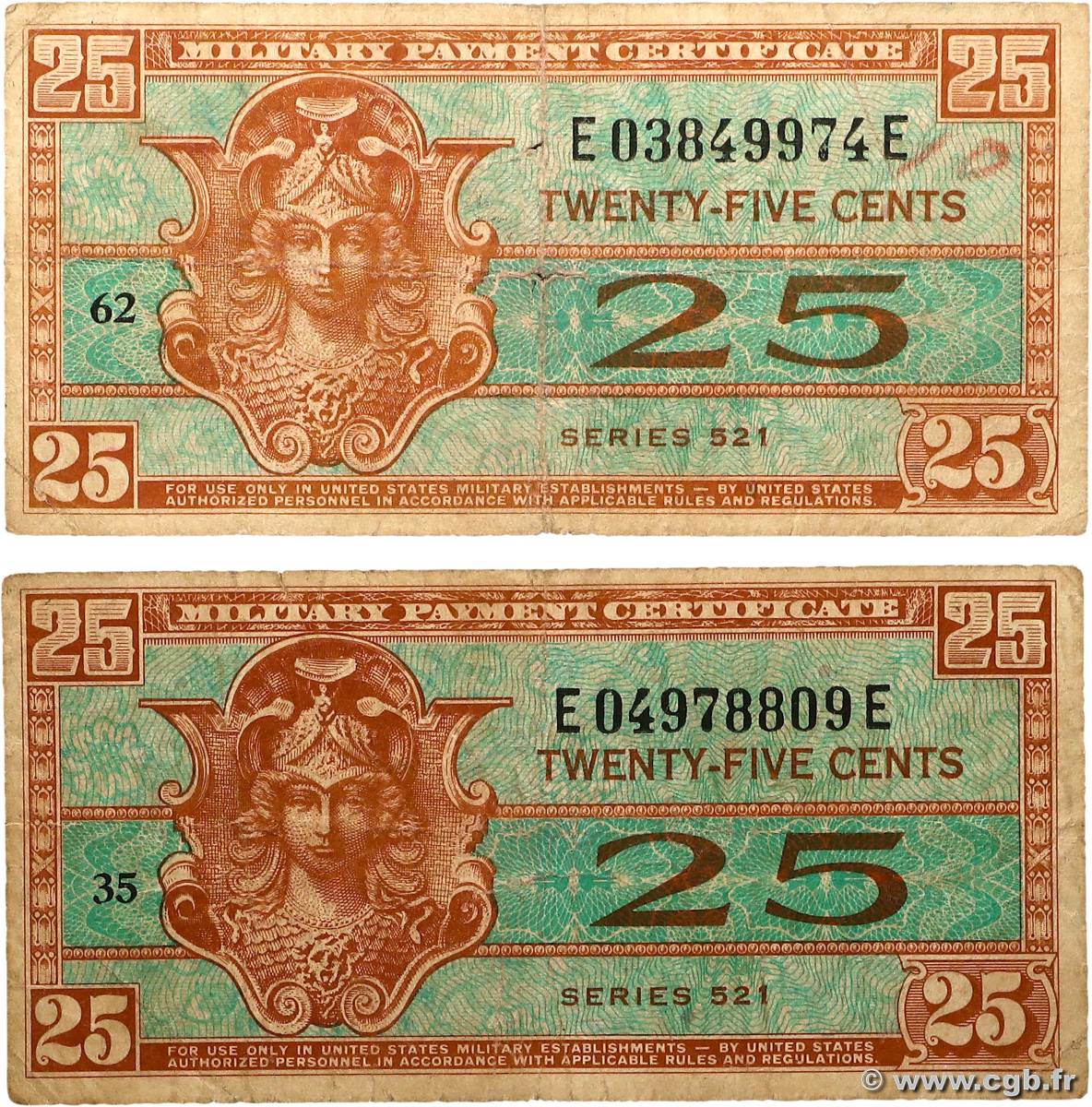 25 Cents Lot ÉTATS-UNIS D AMÉRIQUE 1954 P.M031 B+