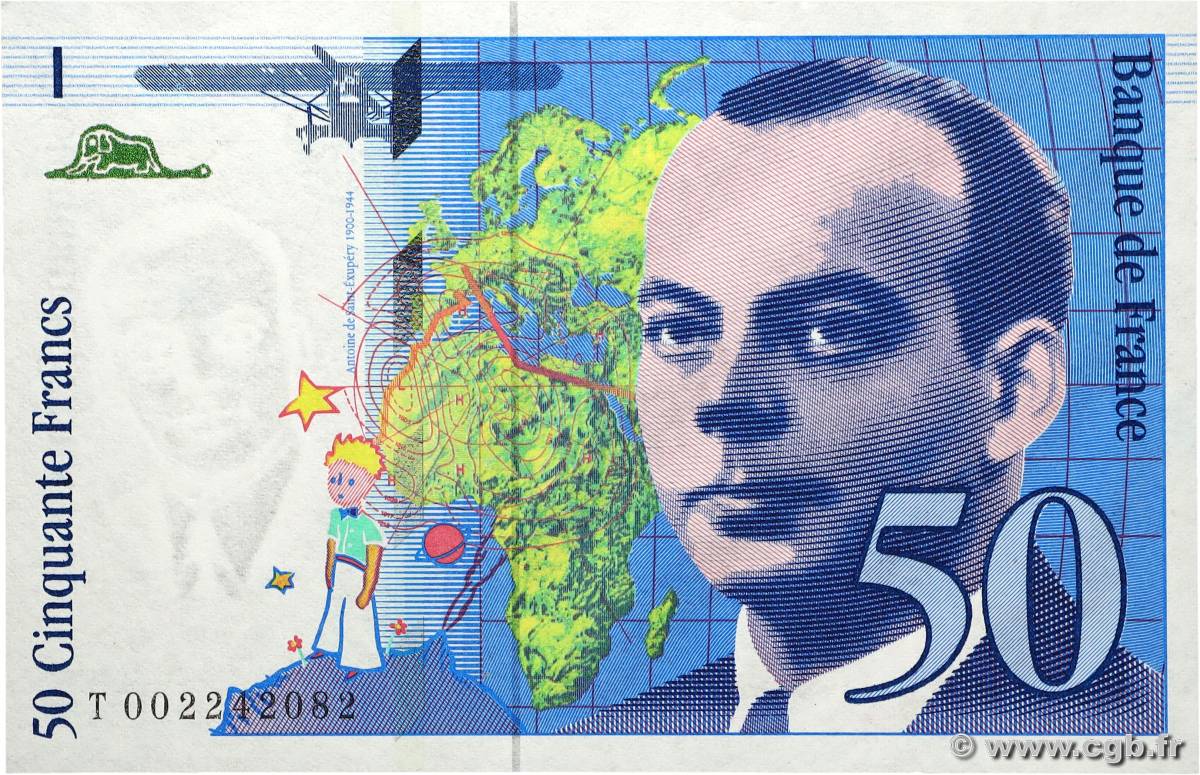 50 Francs SAINT-EXUPÉRY Mouton décalé Fauté FRANKREICH 1992 F.72f1.01 ST