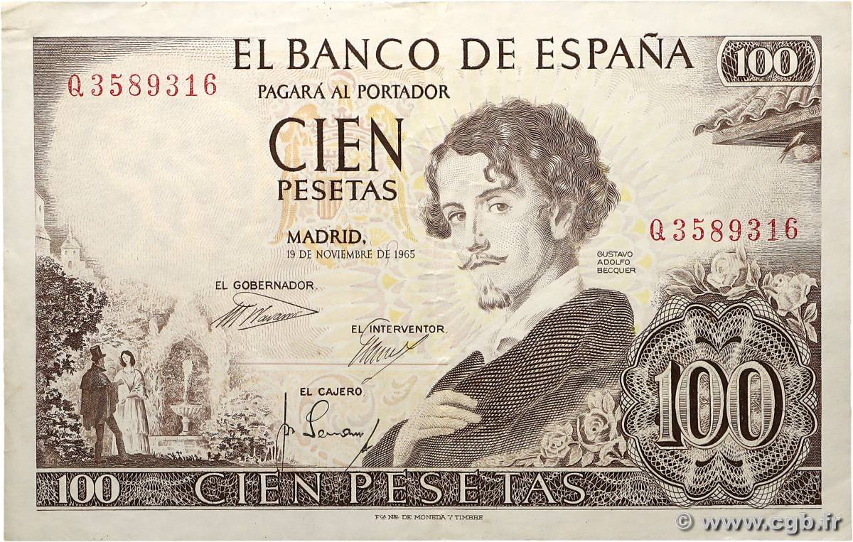 100 Pesetas ESPAGNE 1965 P.150 TTB+