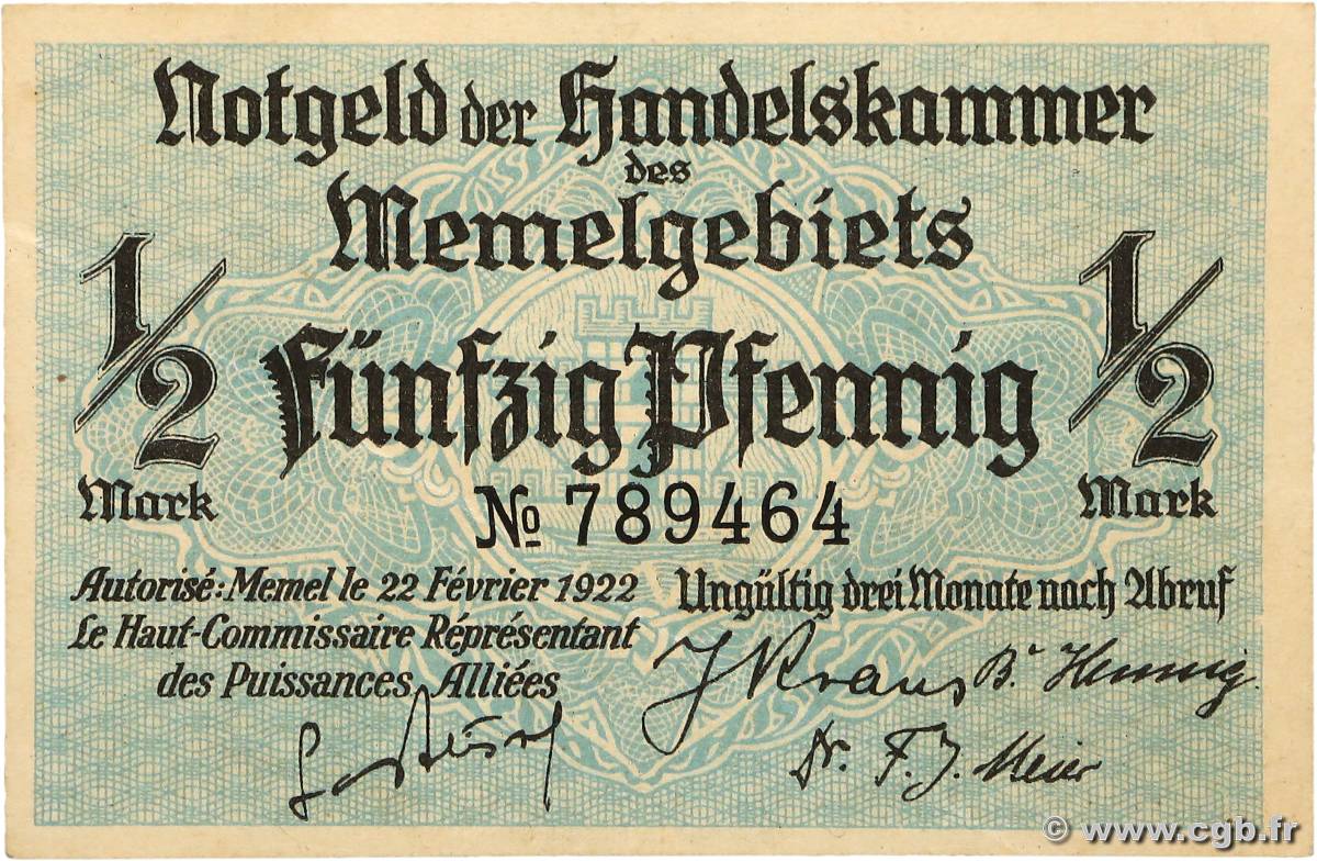 1/2 Mark MEMEL  1922 P.01 SUP