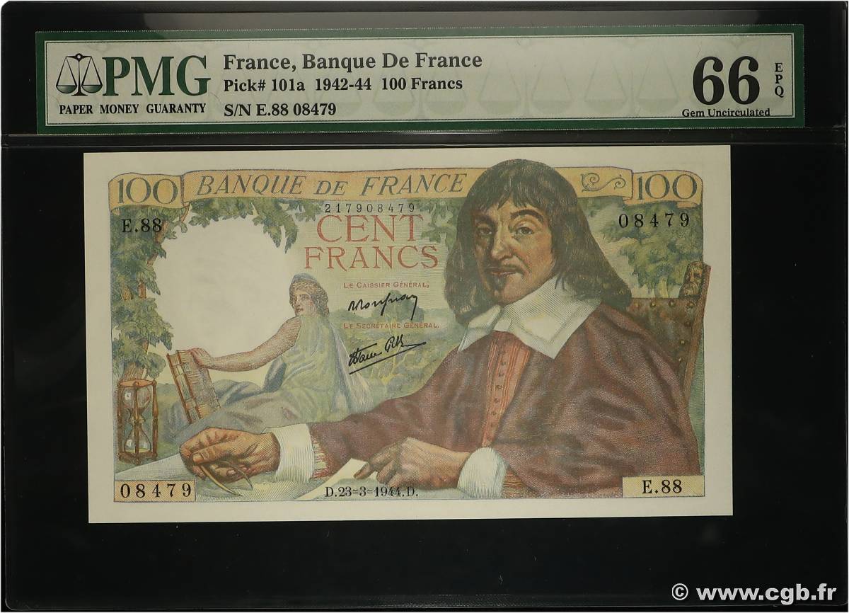 100 Francs DESCARTES FRANCE 1944 F.27.05 NEUF