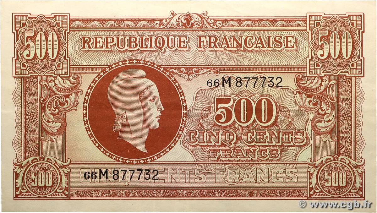 500 Francs MARIANNE fabrication anglaise FRANCE 1945 VF.11.02 TTB+