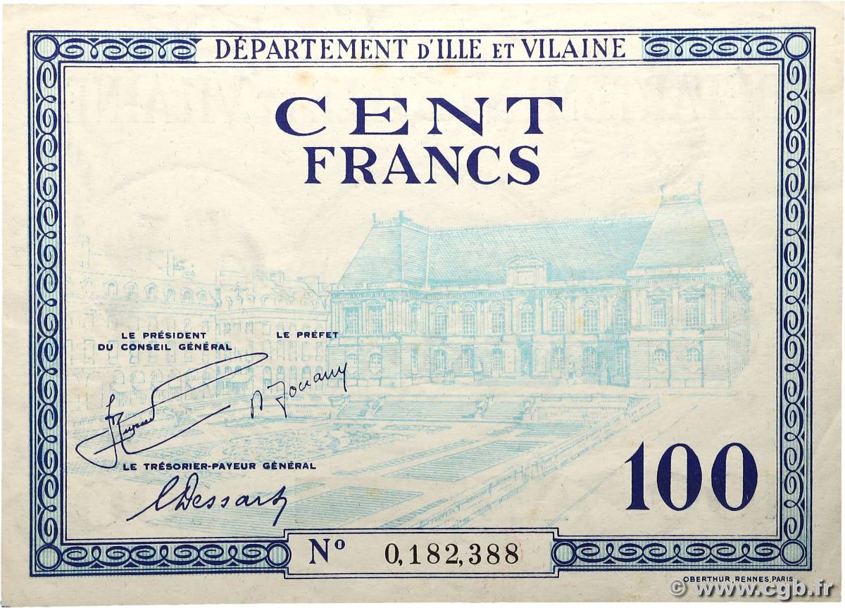 100 Francs FRANCE régionalisme et divers Rennes 1940 BU.78.01 pr.SUP