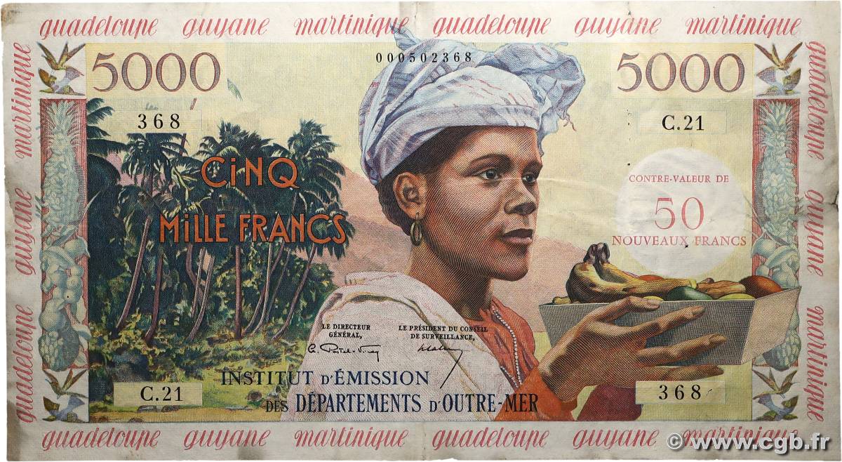 50 NF sur 5000 Francs ANTILLES FRANÇAISES  1961 P.03a pr.TTB