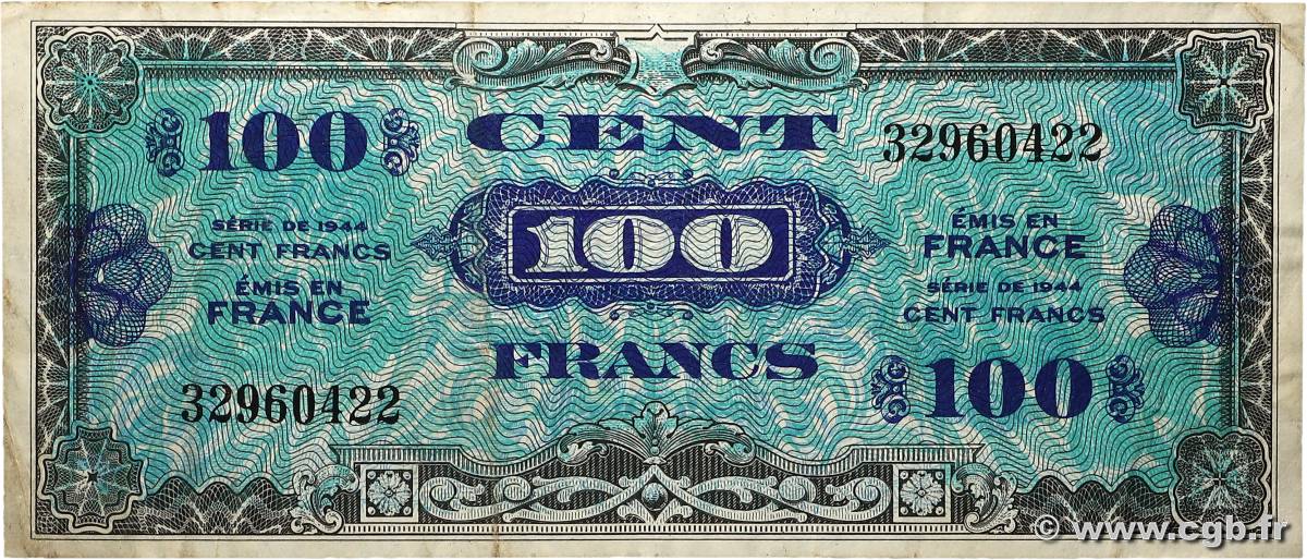 100 Francs DRAPEAU FRANCE 1944 VF.20.01 TB