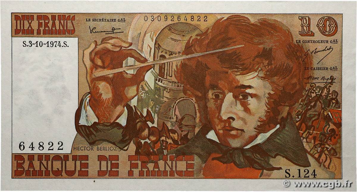 10 Francs BERLIOZ FRANCE  1974 F.63.07b SPL+