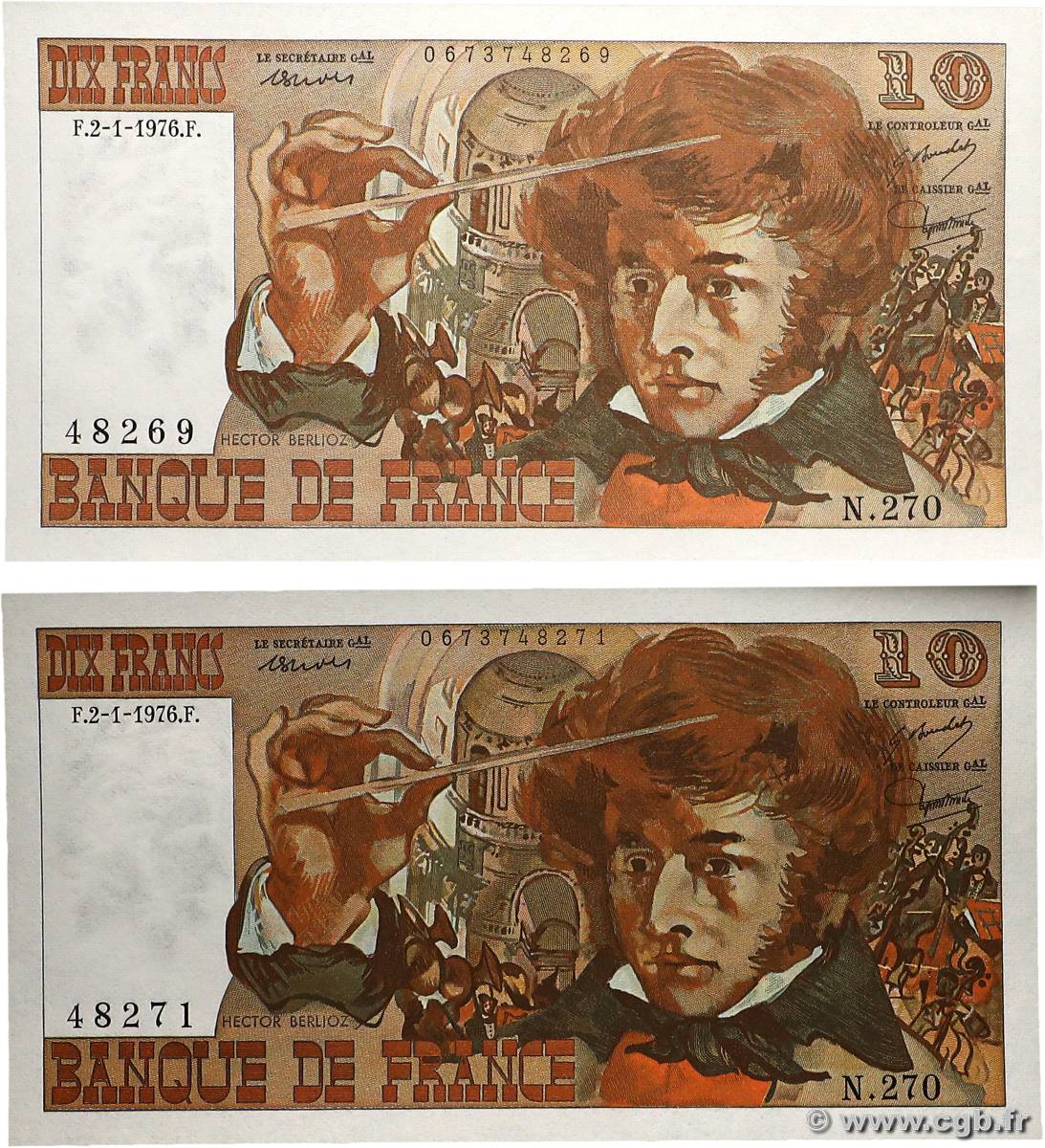 10 Francs BERLIOZ Lot FRANCE 1976 F.63.16 UNC