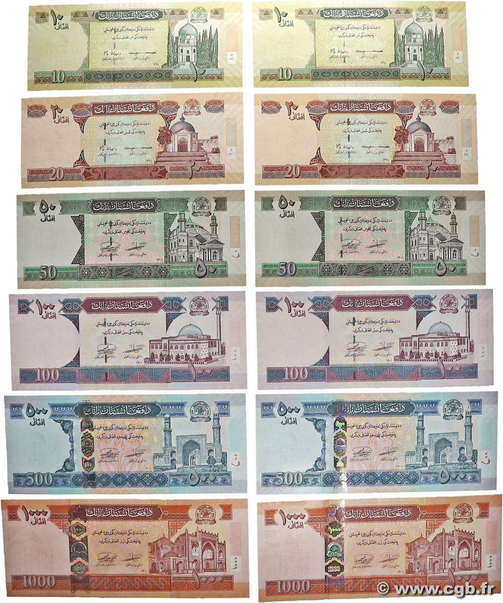 10 au 1000 Afghanis Lot AFGHANISTAN  2019 P.067A au P.69 et P.075 au P.077 NEUF