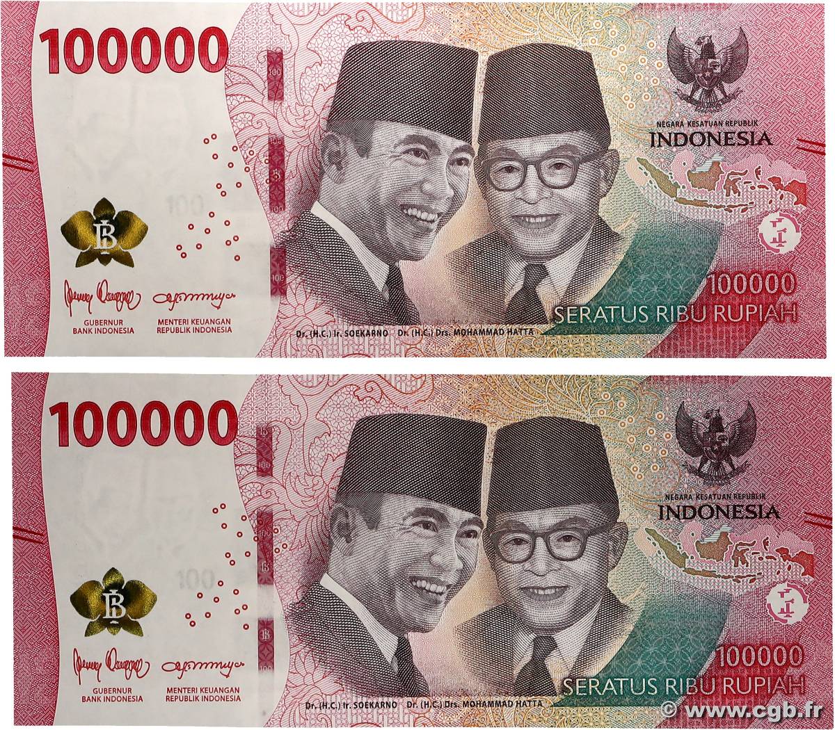 100000 Rupiah Lot INDONÉSIE  2022 P.168 pr.NEUF
