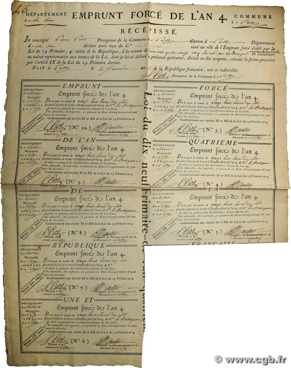 28  Francs Planche FRANCE Paris 1796  SUP