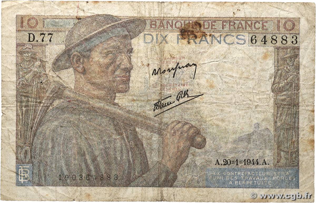 10 Francs MINEUR FRANCE 1944 F.08.11 B