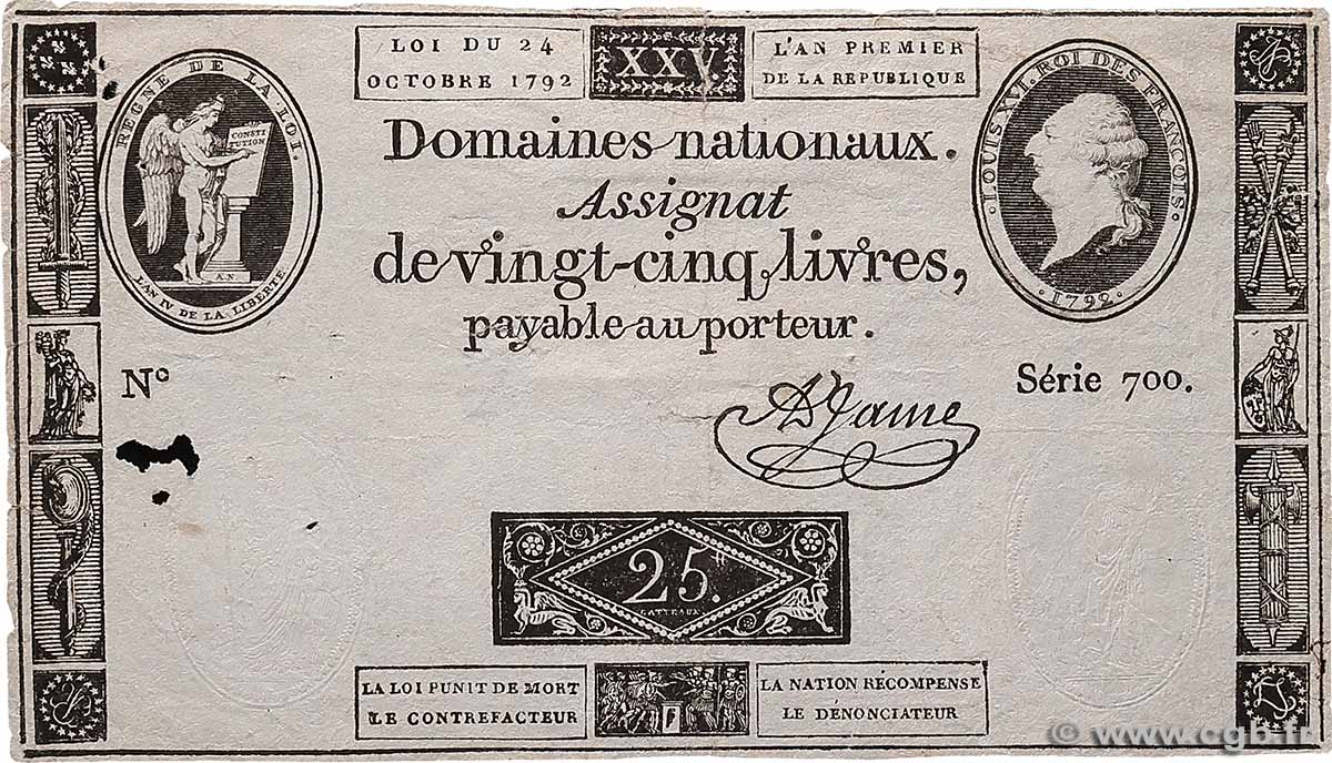 25 Livres FRANCE 1792 Ass.37a VF