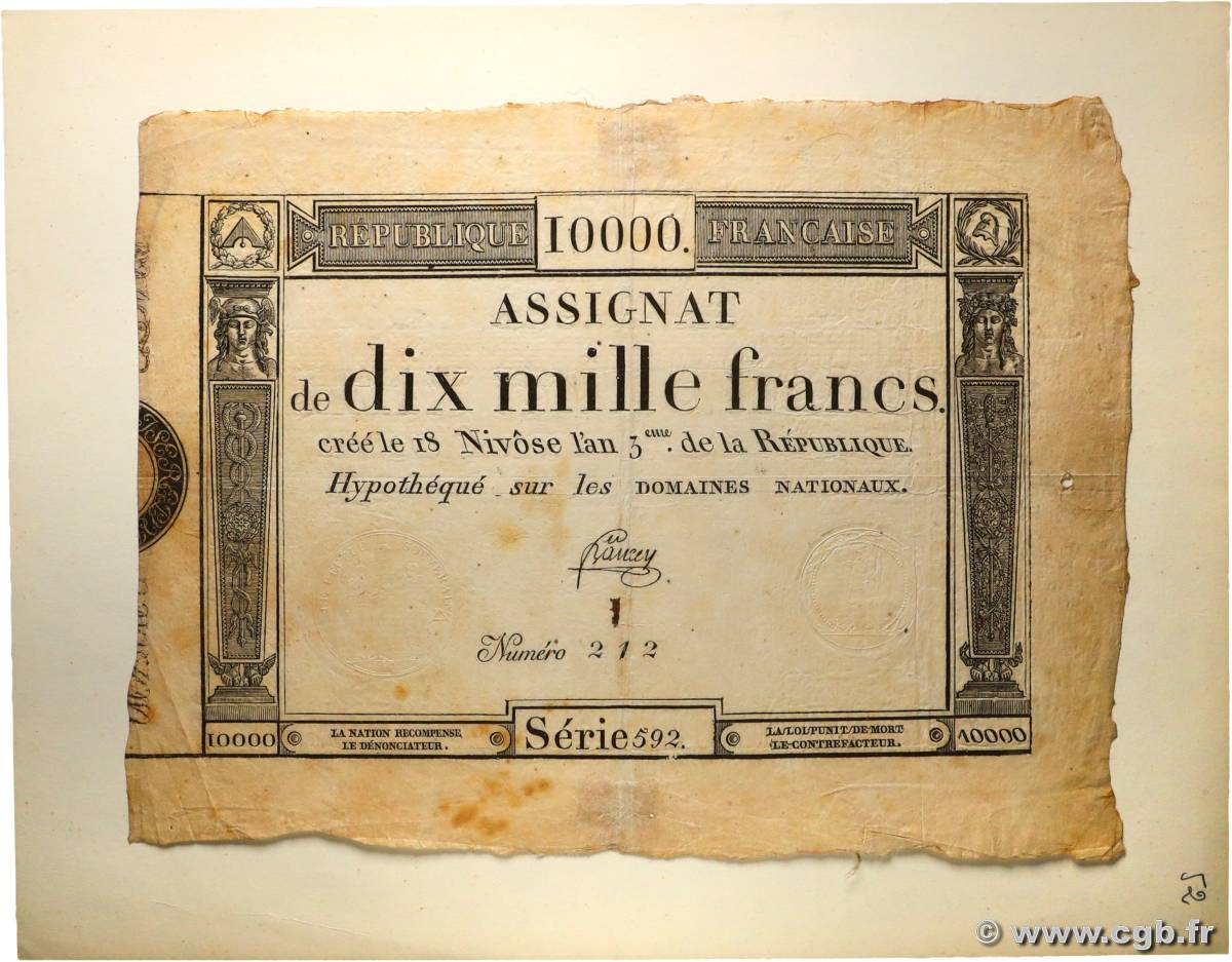 10000 Francs FRANCE 1795 Ass.52a F