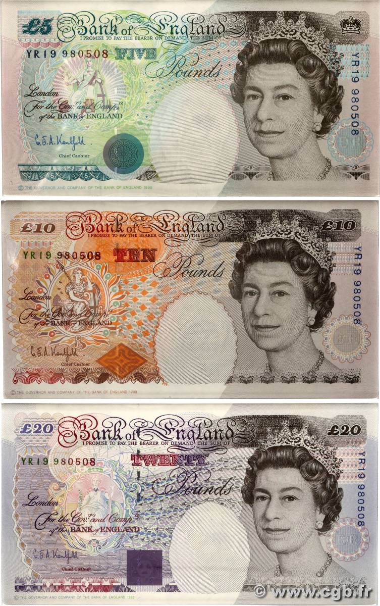 5, 10 et 20 Pounds Set de présentation ANGLETERRE  1998 P.(382-383-384) NEUF