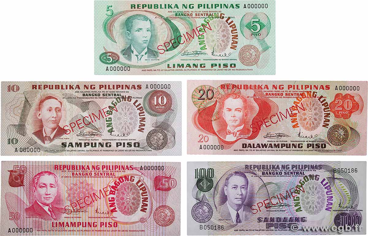 5 au 100 Piso Lot PHILIPPINEN 1978 P.153s au P.157s fST+