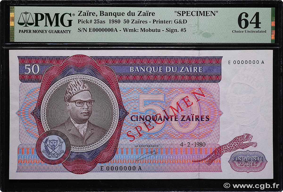 50 Zaïres Spécimen ZAÏRE  1980 P.25s pr.NEUF