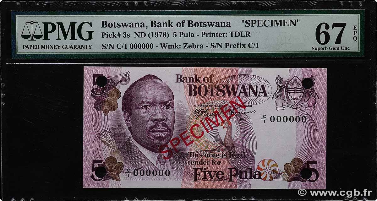 5 Pula Spécimen BOTSWANA  1976 P.03s NEUF