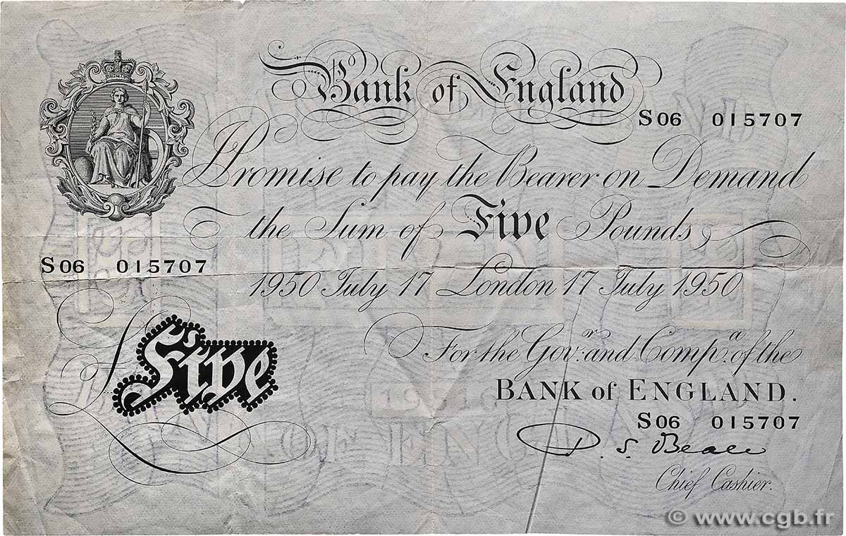 5 Pounds ANGLETERRE  1950 P.344 TTB