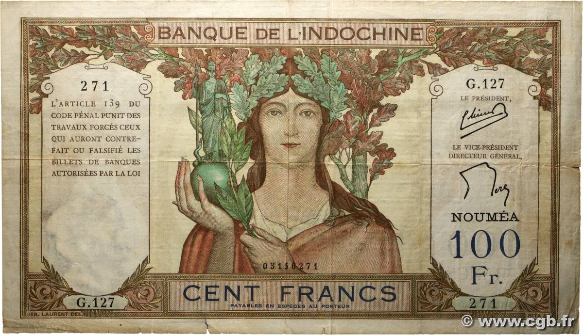 100 Francs NOUVELLE CALÉDONIE  1957 P.42d TB