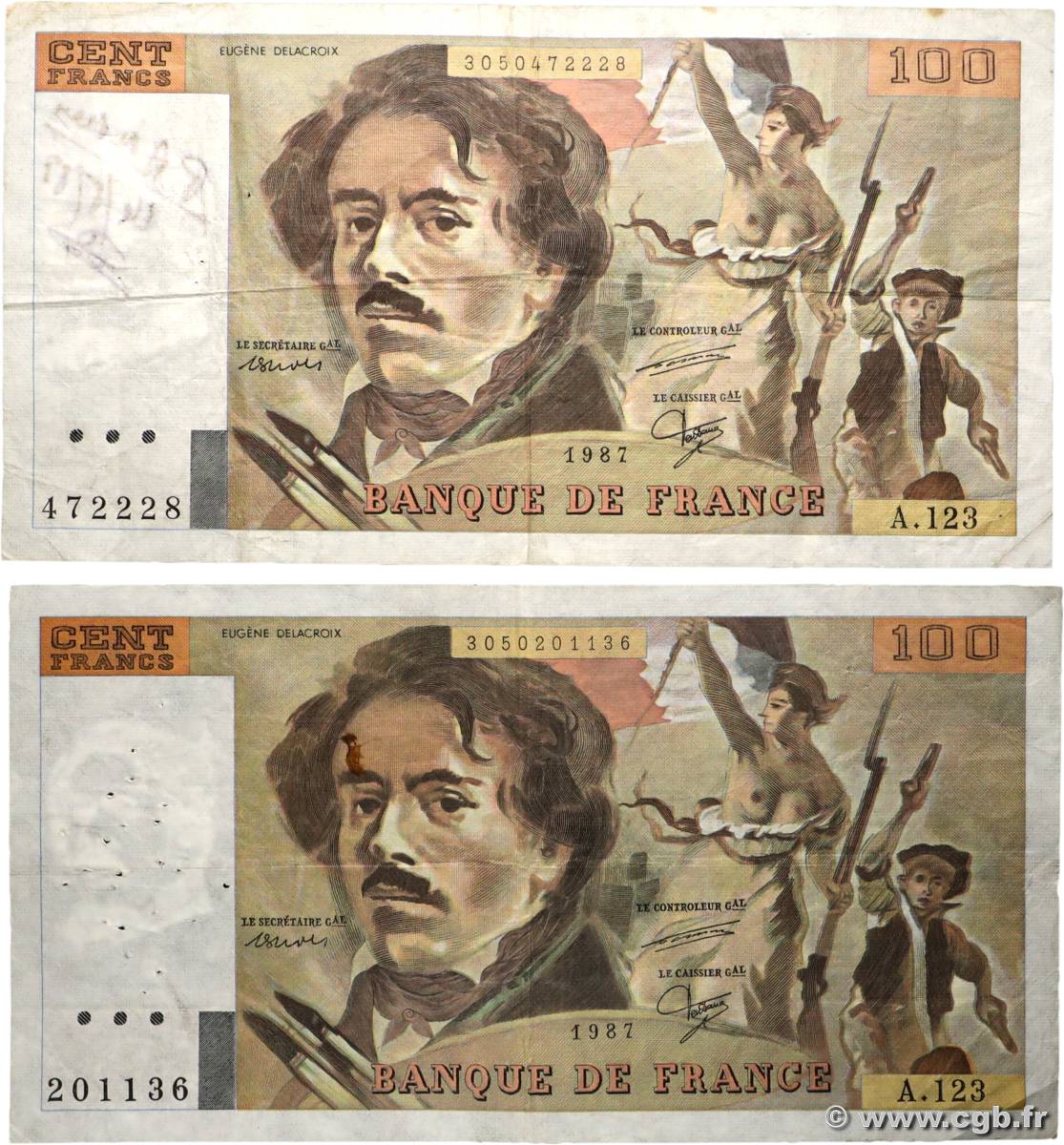 100 Francs DELACROIX modifié Lot FRANCE 1987 F.69.11 TB