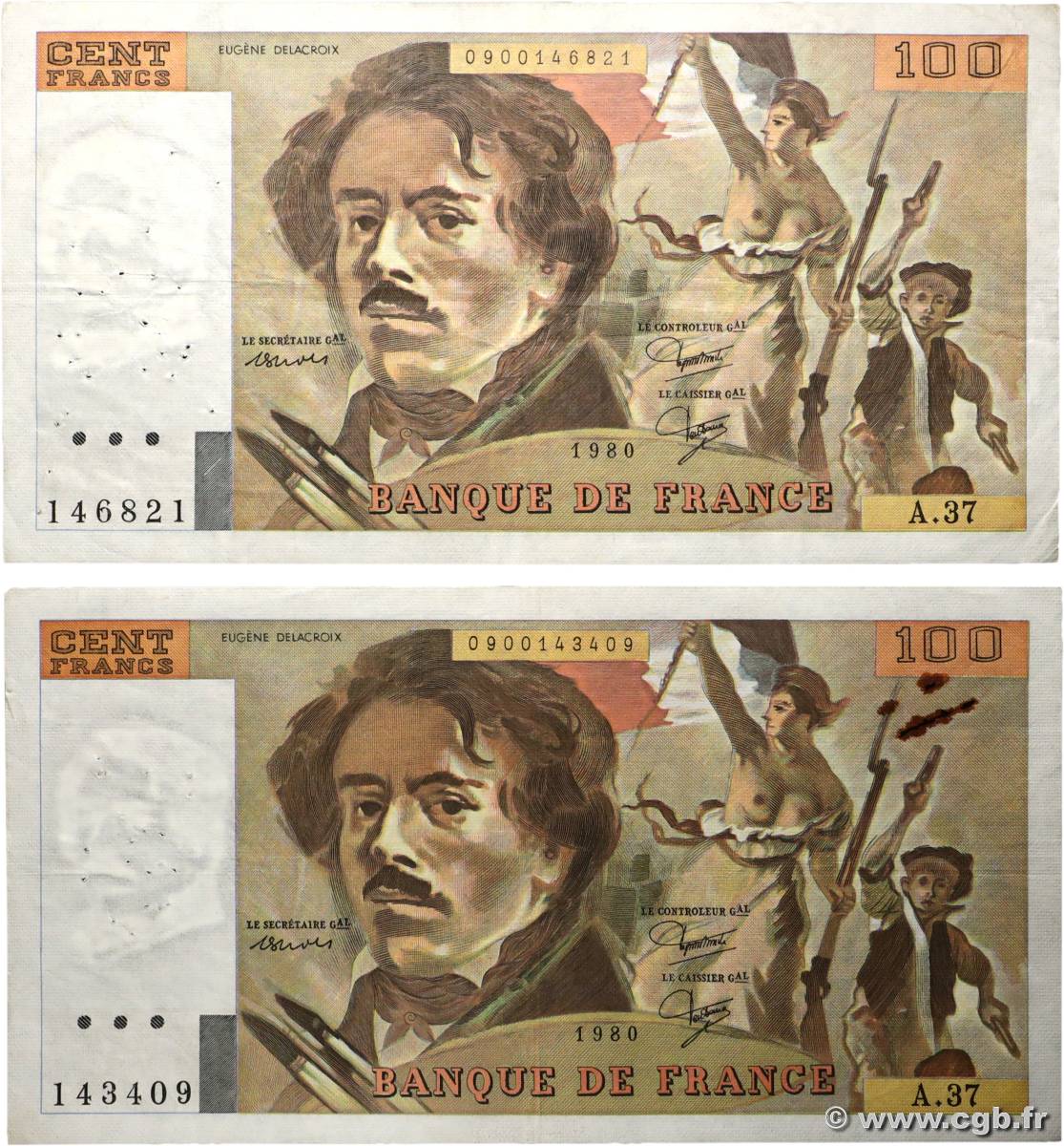 100 Francs DELACROIX modifié Lot FRANCE 1980 F.69.04b TB+