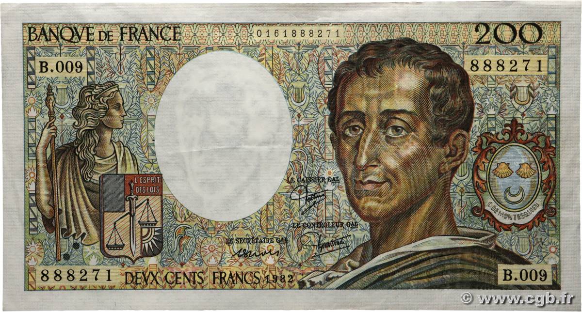 200 Francs MONTESQUIEU FRANCE 1982 F.70.02 TTB