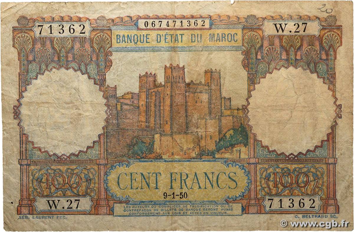 100 Francs MAROC 1950 P.45 B