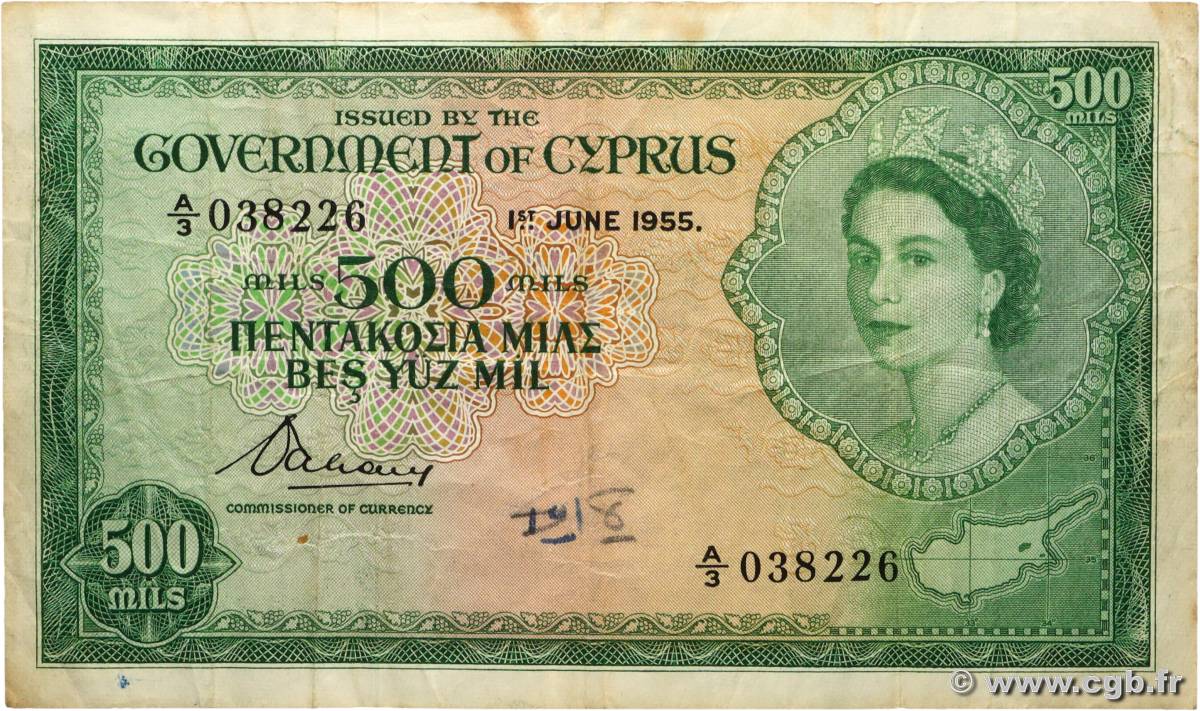 500 Mils CHYPRE  1955 P.34a TB