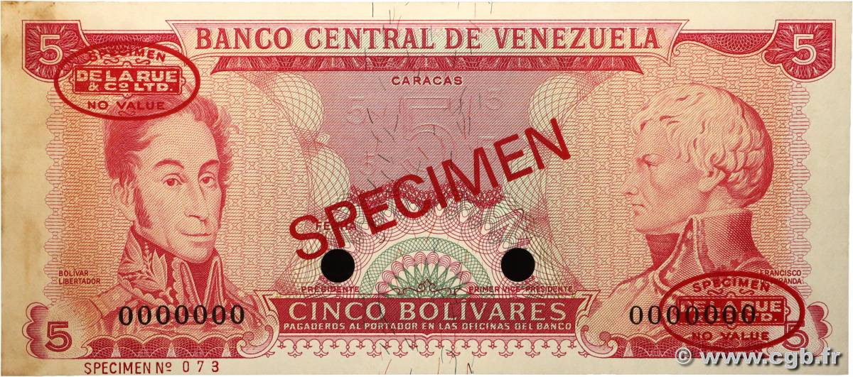 5 Bolivares Spécimen VENEZUELA  1968 P.050s AU